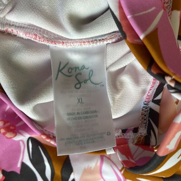 Kona Sol High Coverage One Piece Floral Swim Suit Size Large Womens Pink Coral - Picture 5 of 5